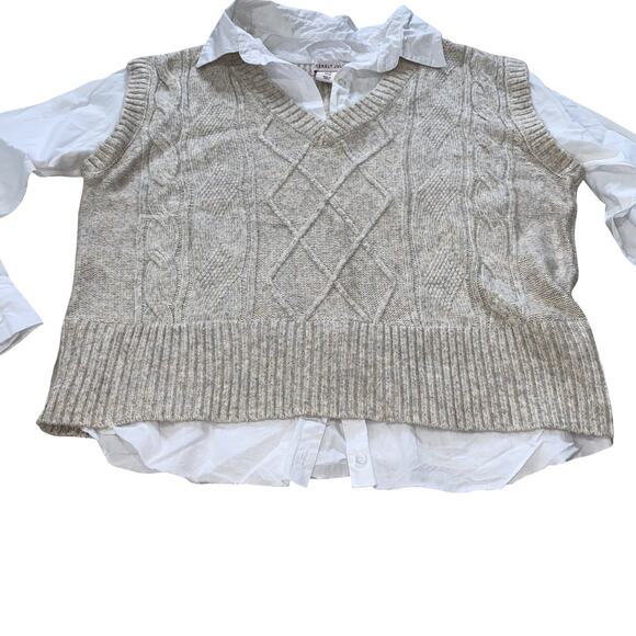 SINCERELY JULES Cable Knit Layered Blouse Sweater Vest Size M - Picture 7 of 8